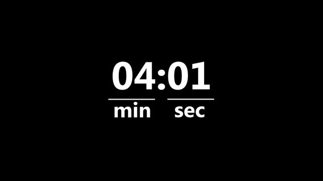 Digital timer countdown sequence with white numbers and division marks on black background