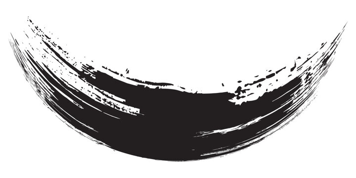 A bold, abstract black brush stroke forming a partial circle, reminiscent of a Zen Enso symbol, on a white background.