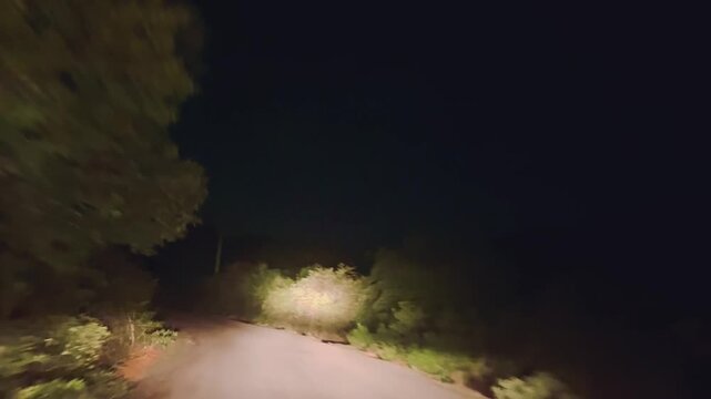 Night Driving Dark Area Front Car Headlight Beam View
