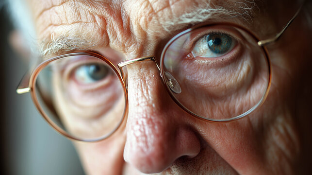 elderly male wearing ophthalmic glasses.