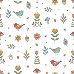 Obraz premium seamless pattern with birds and flowers