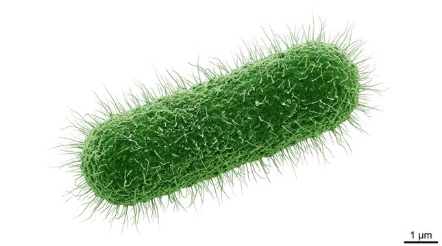Microscopic image of green ciliated bacterium or microorganism isolated on white background