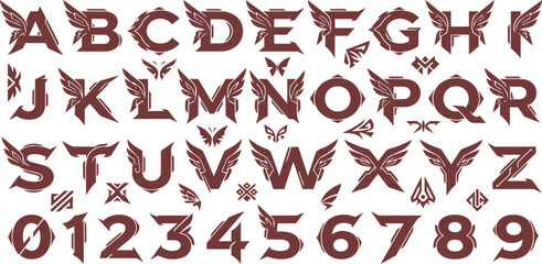 Abstract geometric starburst typography alphabet set, maroon cosmic font vector collection © Rove