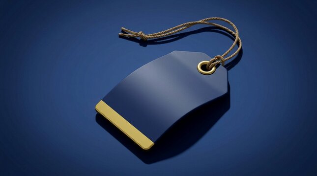 blue tag with gold string and yellow accent