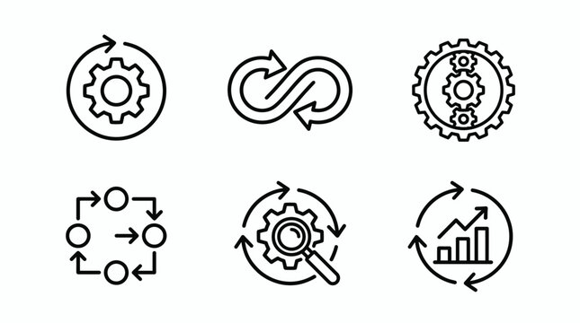 Business process icons set with gear, infinity and chart symbols Vector