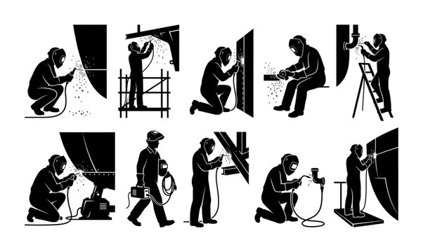 Welder Silhouette Icon Collection Set Professional Metal Work