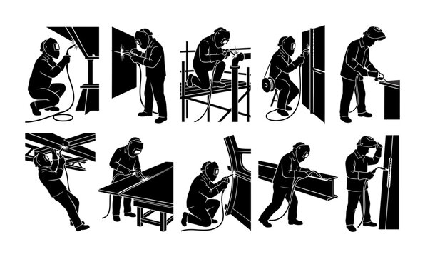 Professional Welder Silhouette Collection Set Industrial Workers