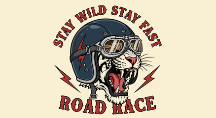 Vintage tiger biker vector illustration design for apparel graphics featuring a wild cat head wearing a helmet for racing enthusiasts 20 © Life Studio