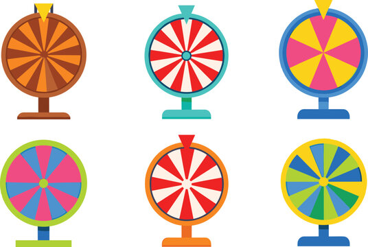 Colorful fortune wheel set for online games lottery and casino gambling vector illustration isolated on white