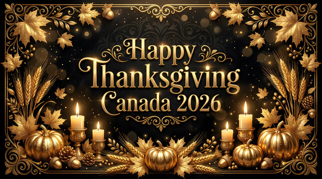 Happy thanksgiving day canada 2026 gold luxury greeting