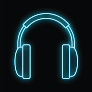 Headphones creating a glowing vibrant blue neon light effect on a dark backdrop