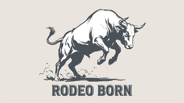 Rodeo born vintage artwork. Angry bull vector design. Western cowboy t shirt graphic.. Western bul