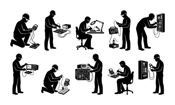Electronics Technician Silhouette Set Electrical Engineer Icons