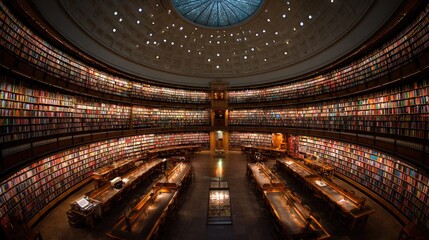 Obraz premium Historic library interior with bookshelves
