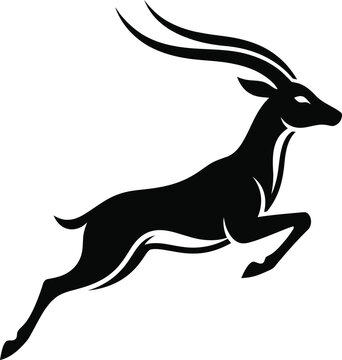 Antelope silhouette in motion a black and white vector graphic on a transparent background gazelle pronghorn