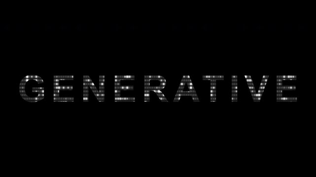 4K animated typography featuring the word "Generative" with a dynamic digital pixel light effect on a black background