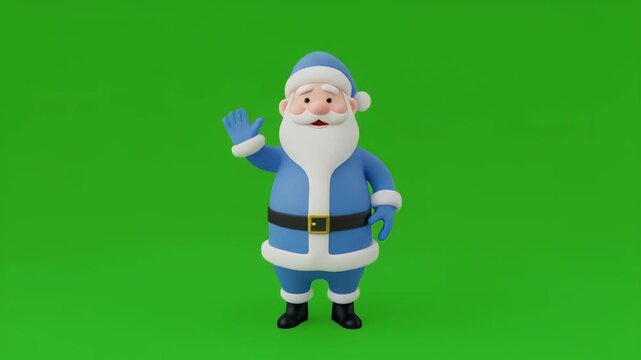 Animated Santa Claus character waving hello on a green screen background during winter holidays