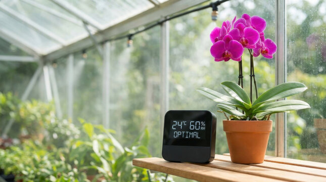 Smart greenhouse climate digital display orchid plant potted flower humidity monitor temperature monitor glass greenhouse plant care indoor garden