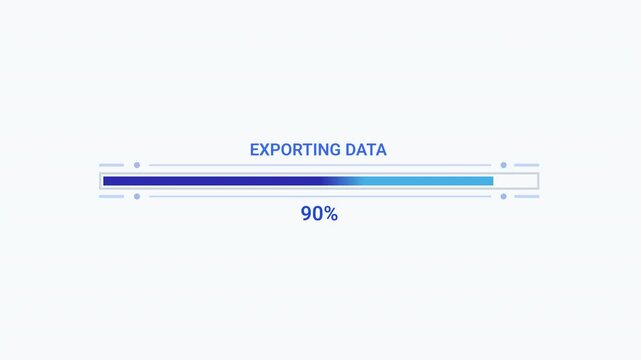 Modern flat vector animation of an exporting data progress bar with loading status text and smooth horizontal fill. Ideal for data export, software, web applications, dashboards, and technology projec
