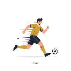 Fototapeta premium Dynamic soccer player in motion, kicking a football with speed and agility on a white background.
