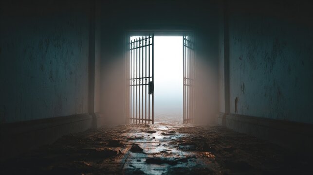 Open prison gate illuminated light