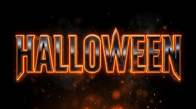 Halloween text logo with glowing orange neon light effect