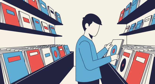 Man browsing vinyl records in store
