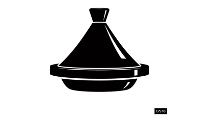 Moroccan Tagine Pot Silhouette: A striking black silhouette of a traditional Moroccan tagine pot, showcasing its iconic conical lid and wide base, representing culinary heritage and cooking. © Md