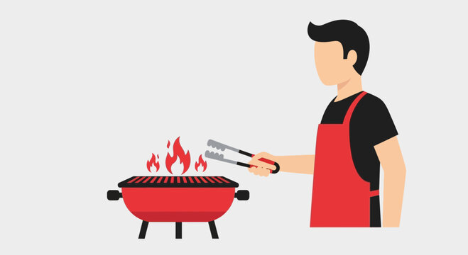 Man grilling barbecue food outdoors