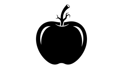 Monochromatic Apple Silhouette: A striking black silhouette of an apple, with a textured stem and subtle highlights, presented against a clean background. © Md