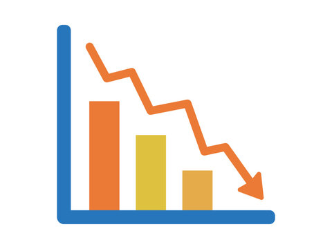 Declining business graph, financial loss chart, falling market arrow