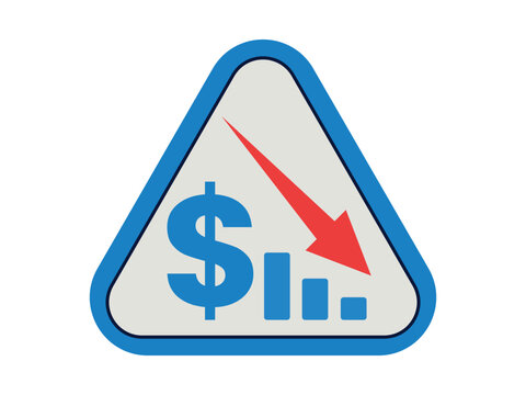 Financial crisis icon. Dollar sign with falling arrow and bar graph