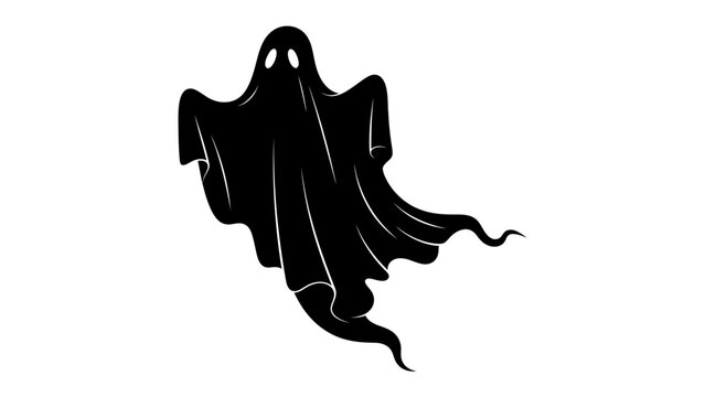 Ethereal Phantom Silhouette: A stark black silhouette of a ghost floats eerily, its form defined by flowing drapery and vacant eyeholes, evoking a sense of mystery and the supernatural.