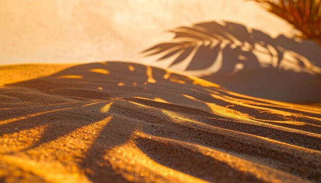 A high-definition, realistic photograph featuring the detailed, overlapping shadows of intricate natural foliage cast against a textured, off-white plaster wall. Created by the warm, intense sunlight 