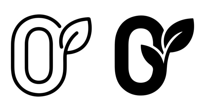 Eco-friendly zero icon, sustainable O letter logo, natural leaf symbol, organic design element vector