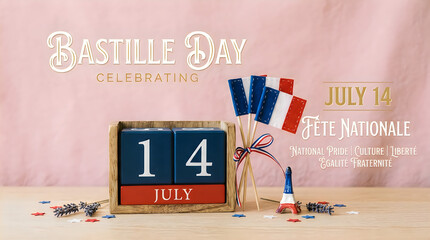 Bastille day celebration with calendar date july 14