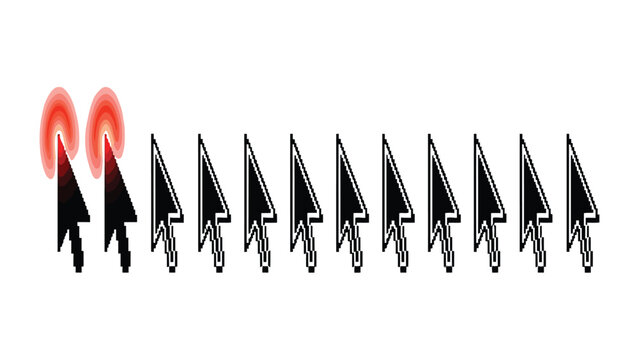 Mouse pointers align in a sequence to highlight digital interaction and user interface navigation.