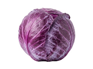 Obraz premium Whole Red Cabbage Head with Textured Purple Leaves Isolated on Black Background for Grocery Marketing