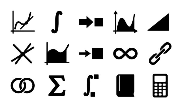 Math and Science Icons: Calculus, Algebra, Geometry Symbols, Vector Graphics