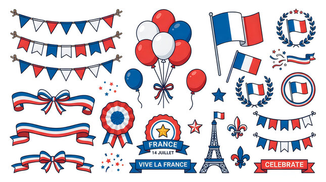 France bastille day celebration hand drawn design elements