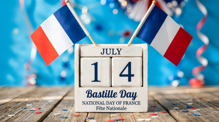 July 14 bastille day calendar with french flags