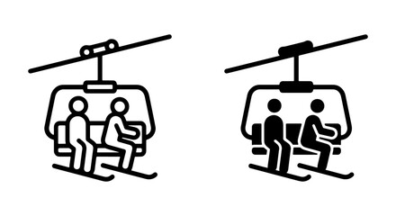 Ski Lift Icons, Gondola Cable Car Symbols, Winter Transport, Mountain Resort, Two Person Chairlift, Skiing Equipment, Snow Sports, Outdoor Activity, Black and White Vector Graphics © Mirza