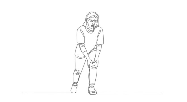 Woman with Knee Pain, One Line Drawing, Medical Illustration