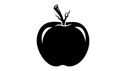 A striking silhouette of a ripe apple, rendered in bold black, with a prominent stem and a subtle hint of its curved form, symbolizing freshness and nature's bounty. © Md
