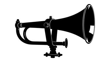 Vintage Bugle Silhouette: A striking black silhouette of an antique bugle, complete with ornate detailing and a distinctive flared bell, stands as a symbol of history and heraldry. © Md
