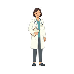 Fototapeta premium Minimalist 2D vector art of a doctor with limited color palette, flat character design.