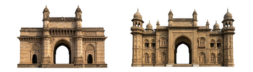 Fototapeta premium Gateway of india and a historical archway monument in india isolated on transparent background