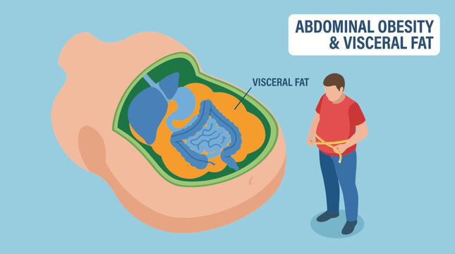 Abdominal Obesity and Visceral Fat Isometric Concept Vector Illustration