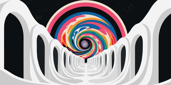 Abstract colorful spiral with white architectural elements colorful abstract architecture elements background illustration creative contemporary saturation gradient perspective lighting