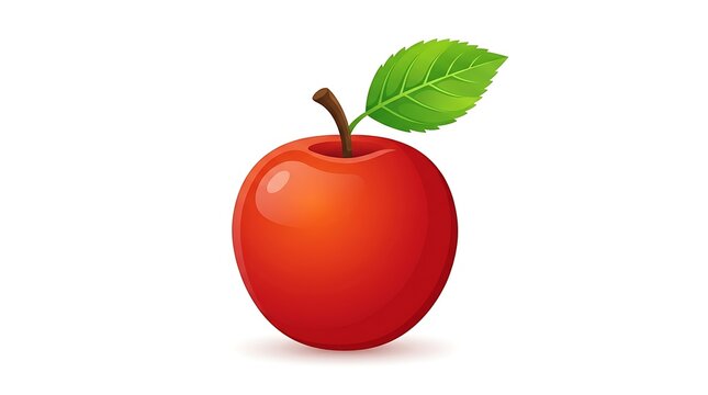 Fresh red apple with green leaf on white background.